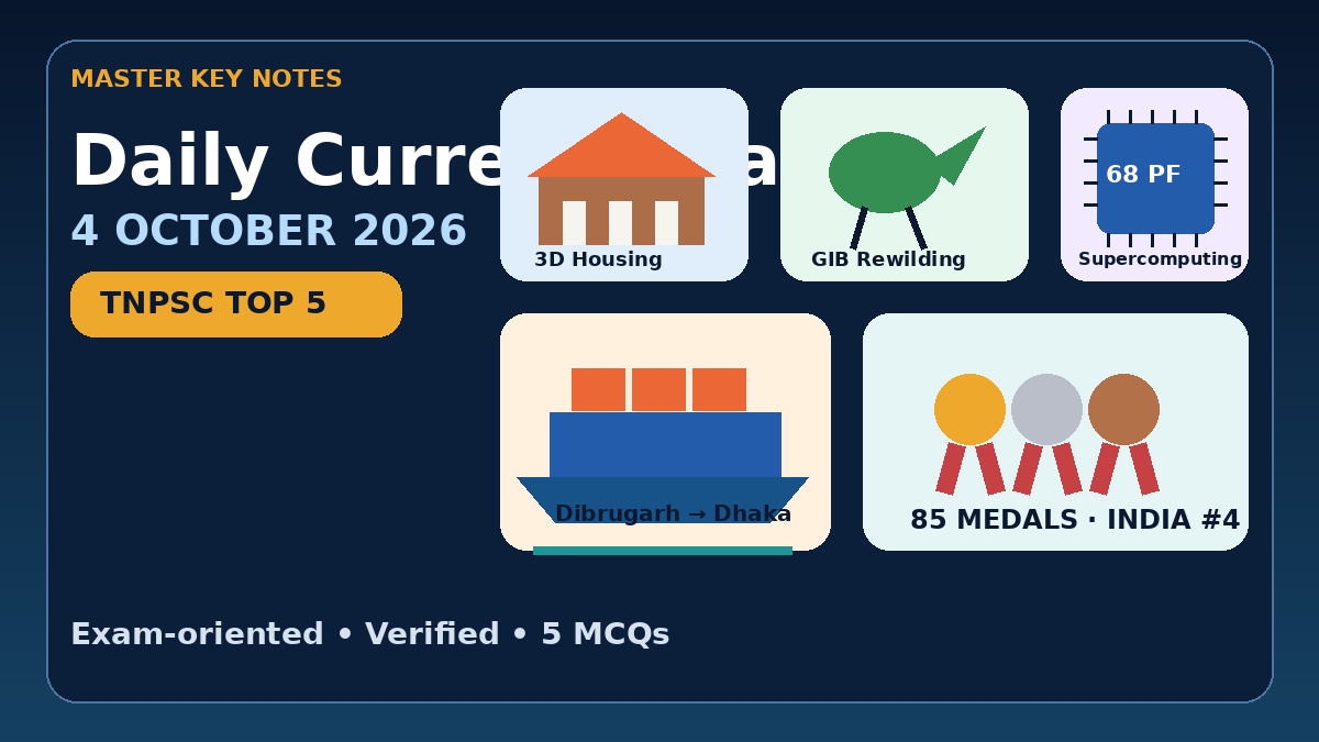 TNPSC Daily Current Affairs 4 October 2026 - Master Key Notes