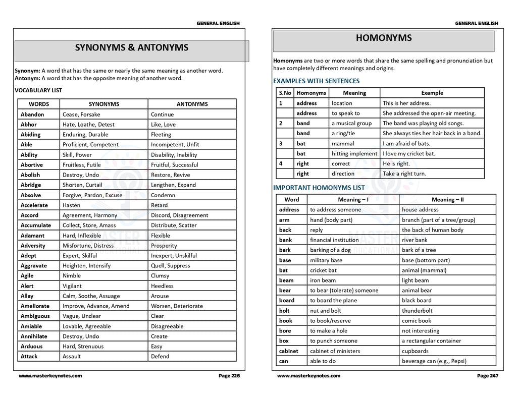 TNPSC Group 2, 2A General English Book | Master Key Notes Special Edition